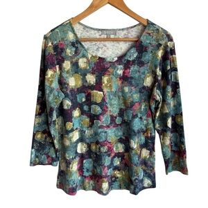 Habitat Artsy Printed 3/4 Sleeve T-Shirt Sz S Multicolour 100% Cotton Top EUC